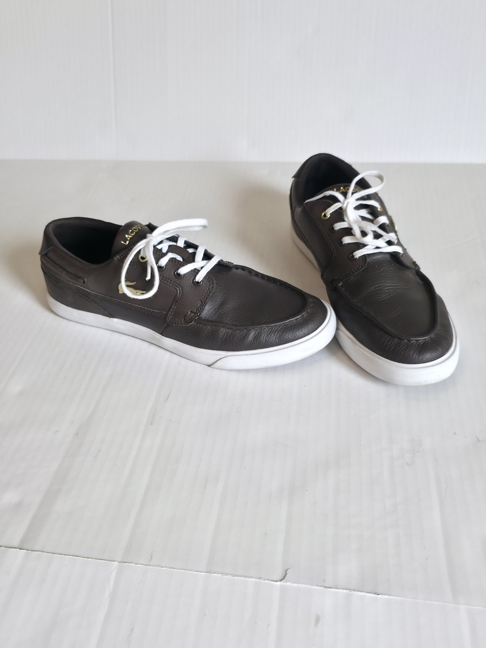 Lacoste Men's Leather Brown Boat Shoes Sz 10 Bayliss Deck Nautical Preppy
